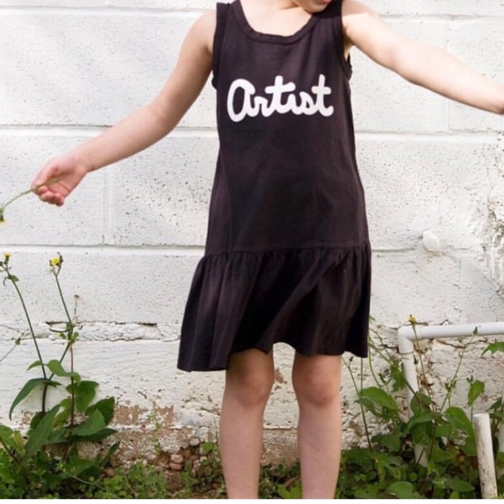 Kira Girls Size 5/6 Black Artist Graphic Cotton Ruffle Dress